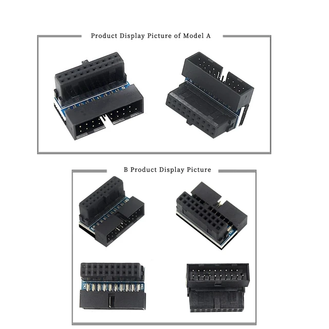 Alt view image 5 of 5 - PH19 Motherboard USB 3.0 19P 20P to 90-Degree Connector Adapter Vertical Header to Right Angle Adapter for Desktop Chassis CPU Wiring Beautification (PH19A - Black)