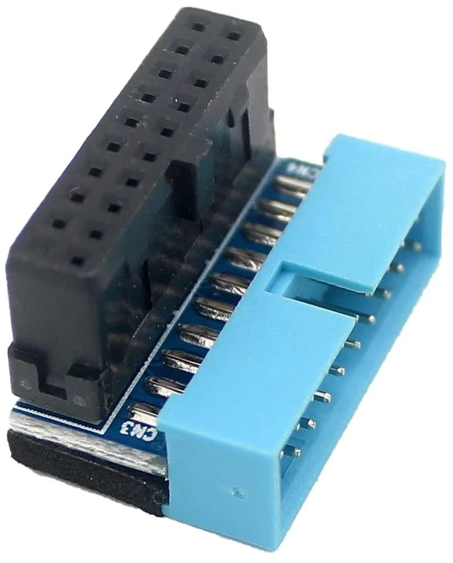 Main image of PH19 Motherboard USB 3.0 19P 20P to 90-Degree Connector Adapter Vertical Header to Right Angle Adapter for Desktop Chassis CPU Wiring Beautification (PH19B - Black Blue)