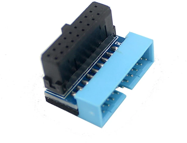Main image of PH19 Motherboard USB 3.0 19P 20P to 90-Degree Connector Adapter Vertical Header to Right Angle Adapter for Desktop Chassis CPU Wiring Beautification (PH19A - Black Blue)