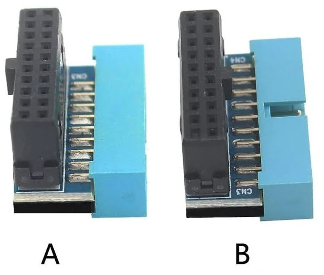 Alt view image 4 of 6 - PH19 Motherboard USB 3.0 19P 20P to 90-Degree Connector Adapter Vertical Header to Right Angle Adapter for Desktop Chassis CPU Wiring Beautification (PH19B - Black Blue)