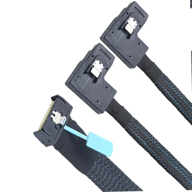 Alt view image 4 of 6 - PCIE Gen5 MCIO 8X 8i to Dual Mini SAS SFF-8087 Right Angle Server Adapter Cable 32Gbps High Speed 85 Ohm Data Cable for RAID Controller, HDD, SSD (0.5M/19.68in)