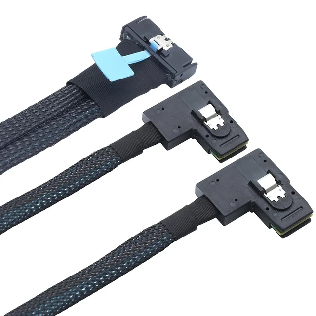 Alt view image 2 of 6 - PCIE Gen5 MCIO 8X 8i to Dual Mini SAS SFF-8087 Right Angle Server Adapter Cable 32Gbps High Speed 85 Ohm Data Cable for RAID Controller, HDD, SSD (0.5M/19.68in)