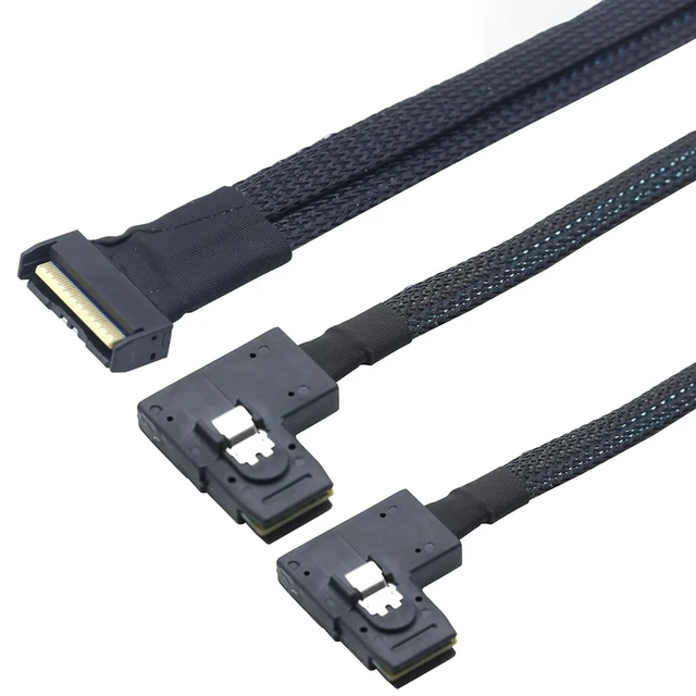 Alt view image 5 of 6 - PCIE Gen5 MCIO 8X 8i to Dual Mini SAS SFF-8087 Right Angle Server Adapter Cable 32Gbps High Speed 85 Ohm Data Cable for RAID Controller, HDD, SSD (0.5M/19.68in)