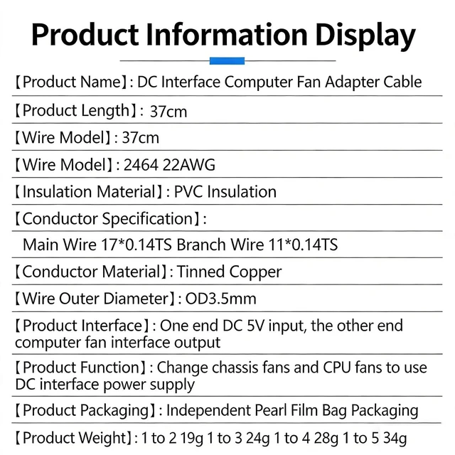 Alt view image 6 of 6 - DC 5.5 * 2.1 Power Adapter to 4 Pin PC Fan Splitter Cable - DC 5V to Computer Case and CPU Fan Converter 37cm/14.57 inch (1 to 3)