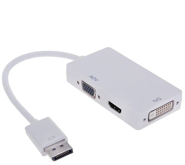 Main image of Mini Display Port to VGA + DVI + HDMI-Compatible Converter 1080p Video Adapter for Computer Video Transmission (White)