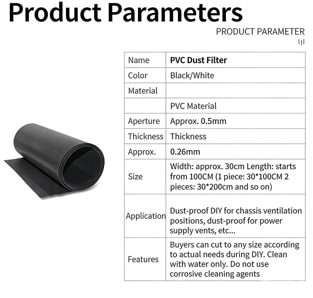 Alt view image 6 of 7 - PVC Magnetic Dust Filter Sheet for PC Case Fan DIY Cut to Size Vent Cover Computer Power Supply Air Intake Mesh (Black, 30×100cm, 0.5mm Holes, 0.26mm Thickness)