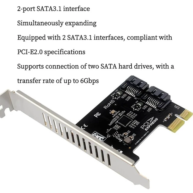 Alt view image 3 of 7 - PH52A PCIE x1 to 2Port SATA3.0 Expansion Card 6Gps Support Soft RAID for Desktop Compatible with Wins10 Linux