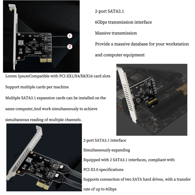Alt view image 5 of 7 - PH52A PCIE x1 to 2Port SATA3.0 Expansion Card 6Gps Support Soft RAID for Desktop Compatible with Wins10 Linux