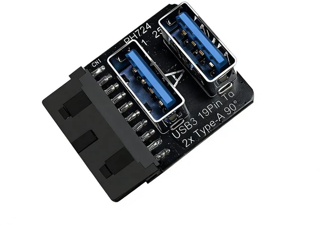 Main image of USB 3.0 19 Pin Header to Dual Type A Adapter 90 Degree Front Panel USB A Expansion Converter Compatible with Motherboard Internal USB 3 Header (PH724B)