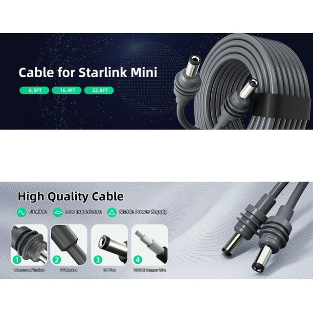 Alt view image 4 of 6 - DC Power Cable for Mini Satellite System, Compatible with Starlink Mini, 18AWG Pure Copper, Waterproof Outdoor Power Cord with DC Plug (118.11, Inches)