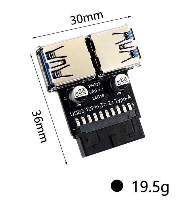 Alt view image 5 of 7 - PH22T 19P/20P to USB-A Connector USB3.0/3.1 Adapter for PC Front Panel