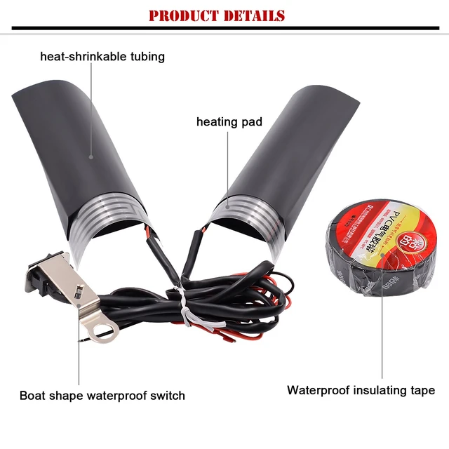 Alt view image 2 of 7 - Heated Motorcycle Handlebar Grips 12V with Waterproof Rocker Switch Fast Heating PET Metal Film Hand Warmers for All 12V Motorbikes, Easy Installation, Dustproof & Weather-Resistant