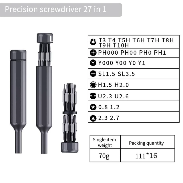 Alt view image 2 of 7 - Mini 39/27-in-1 Precision Screwdriver Tool Set Magnetic Double Batch Magnetic Bits Pen Style for Cell Phone, Computer, Eyeglasses,Watch, Camera Repair Tool Kit (Aluminum Shell 27-in-1)