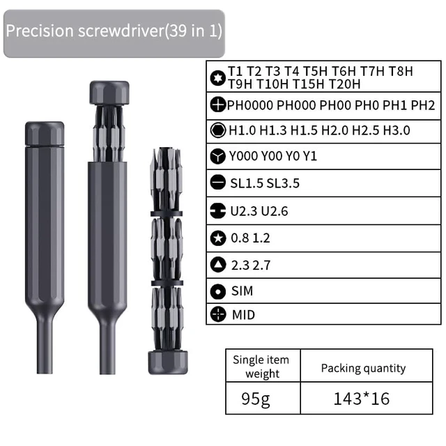 Alt view image 2 of 7 - Mini 39/27-in-1 Precision Screwdriver Tool Set Magnetic Double Batch Magnetic Bits Pen Style for Cell Phone, Computer, Eyeglasses,Watch, Camera Repair Tool Kit (39-in-1 Aluminum Shell)