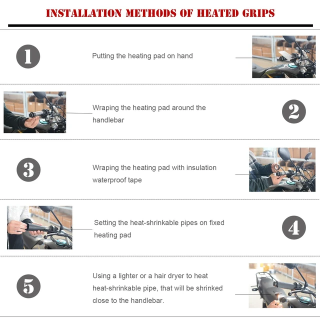 Alt view image 6 of 7 - Heated Motorcycle Handlebar Grips 12V with Waterproof Rocker Switch Fast Heating PET Metal Film Hand Warmers for All 12V Motorbikes, Easy Installation, Dustproof & Weather-Resistant