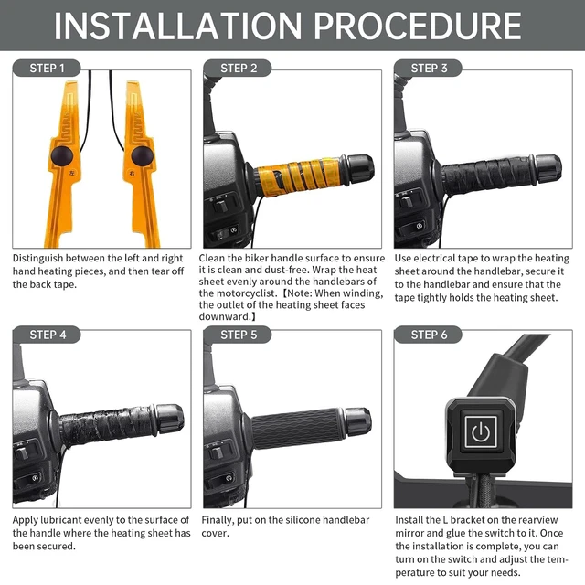 Alt view image 2 of 7 - Heated Motorcycle Handlebar Grips 12V Silicone Wrap with Smart Switch 5-Level Adjustable Temperature, Memory Function, Waterproof, Anti-Slip Hand Warmers for All 12V Motorbikes