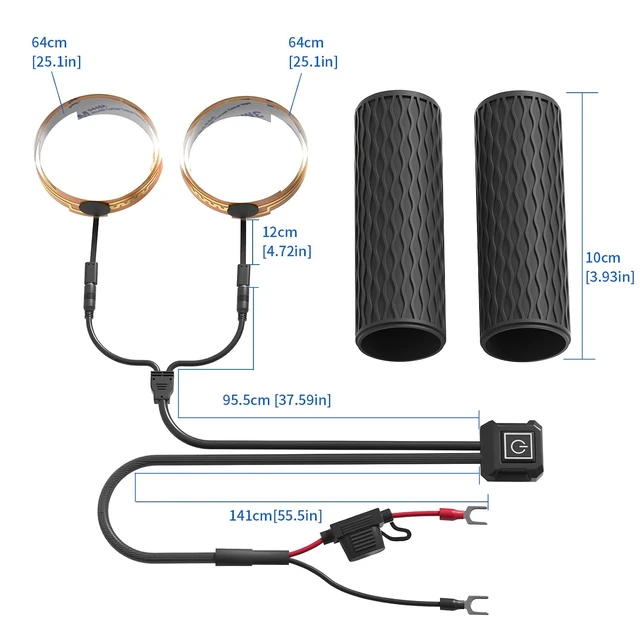 Alt view image 4 of 7 - Heated Motorcycle Handlebar Grips 12V Silicone Wrap with Smart Switch 5-Level Adjustable Temperature, Memory Function, Waterproof, Anti-Slip Hand Warmers for All 12V Motorbikes