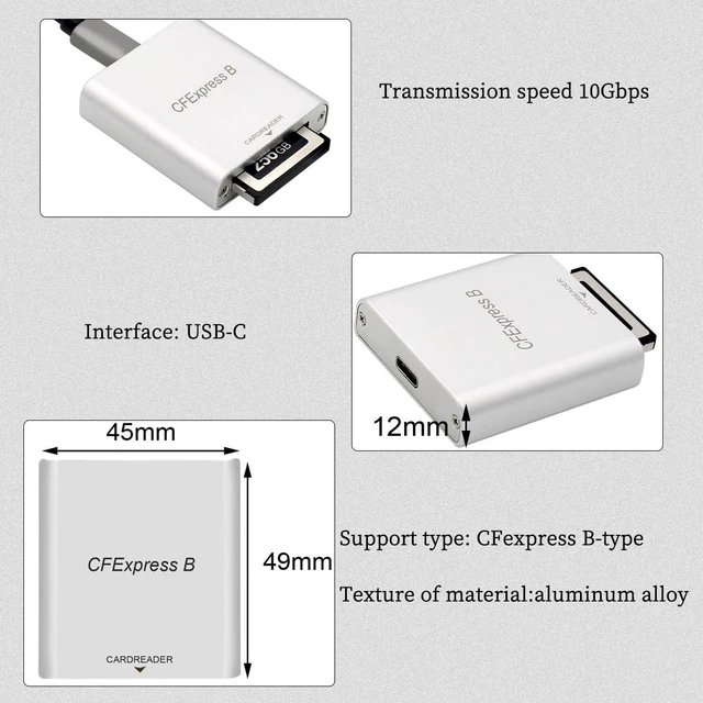 Alt view image 3 of 6 - PH862 CFEXPRESS B Card Reader 10G USB3.2 High Speed with A to C Cable Support 2TB CFE Card Compatible with Z6 Z7 1DX3