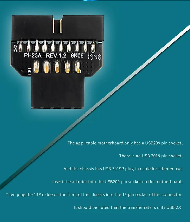 Alt view image 3 of 5 - PH23 Motherboard USB3.0 19Pin to USB2.0 9P Connector Interchangeable Female to Male Adapter (PH23A)