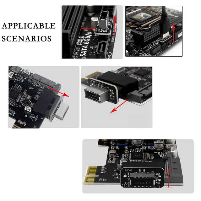 Alt view image 3 of 7 - PH73S+ USB Front Panel Adapter 10Gbps Type-E USB 3.0 Front 19PIN to 3.1 USB C Header Support for Motherboard with USB 3.0 USB3.1 19PIN Interface