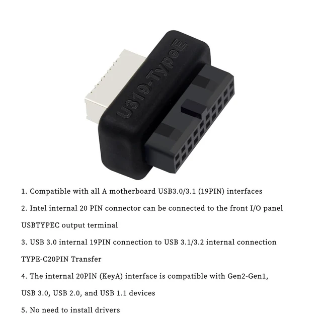 Alt view image 6 of 7 - PH73S+ USB Front Panel Adapter 10Gbps Type-E USB 3.0 Front 19PIN to 3.1 USB C Header Support for Motherboard with USB 3.0 USB3.1 19PIN Interface