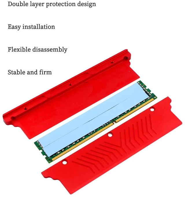 Alt view image 7 of 7 - PH-Cooler-DDR-1 Memory Card Heat Sink Aluminum Alloy Metal Heat Vest for Desktop Memory Module Single-Side Double-Side (Red)