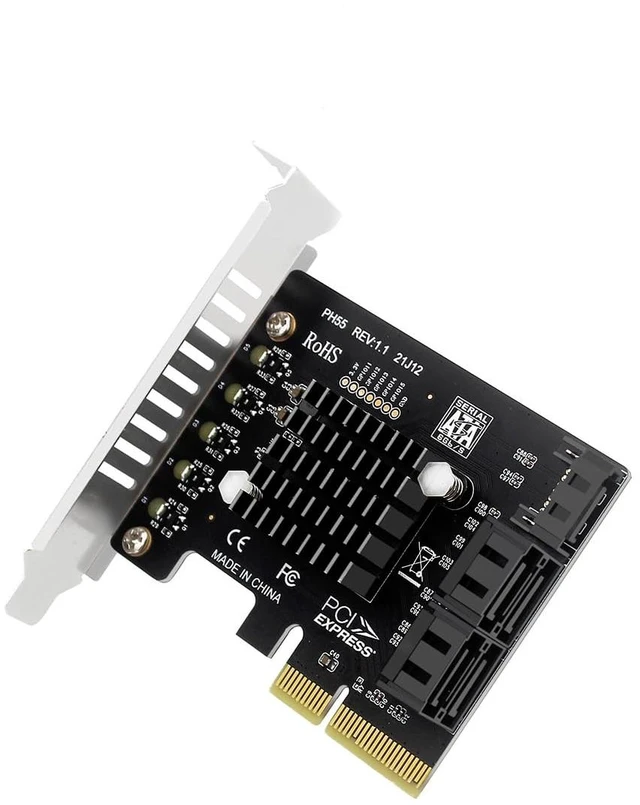 Main image of PH55 PCIe X4 to 5-Port SATA3.0 Expansion Card 6Gbps for Each SATA Port with Heatsink Support Soft RAID (with Half Height Baffle)