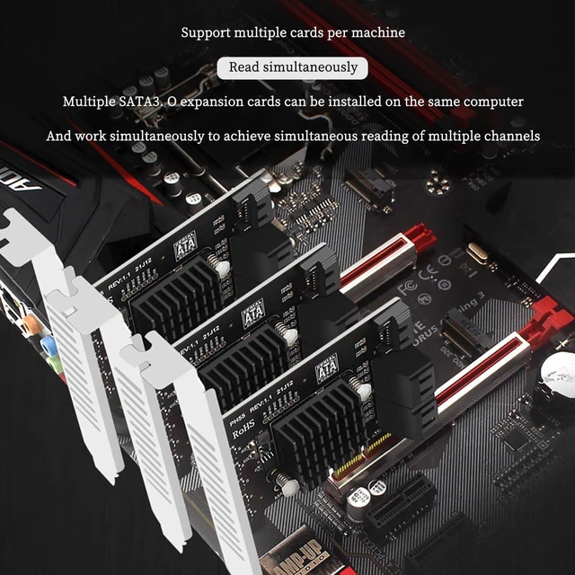 Alt view image 4 of 7 - PH55 PCIe X4 to 5-Port SATA3.0 Expansion Card 6Gbps for Each SATA Port with Heatsink Support Soft RAID (with Half Height Baffle)