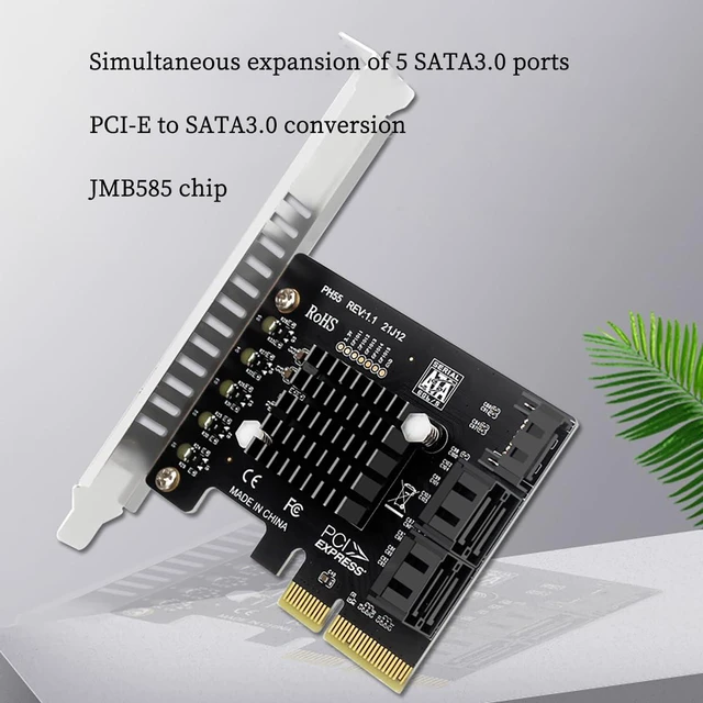 Alt view image 6 of 7 - PH55 PCIe X4 to 5-Port SATA3.0 Expansion Card 6Gbps for Each SATA Port with Heatsink Support Soft RAID (with Half Height Baffle)