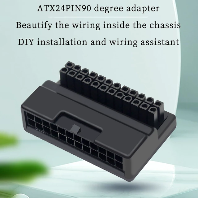 Alt view image 3 of 7 - 90 Degree ATX Motherboard 24P Power Header 2.24 * 1.42 * 0.63in Chassis Wire Organization Adapter DIY Computer Accessories (White)