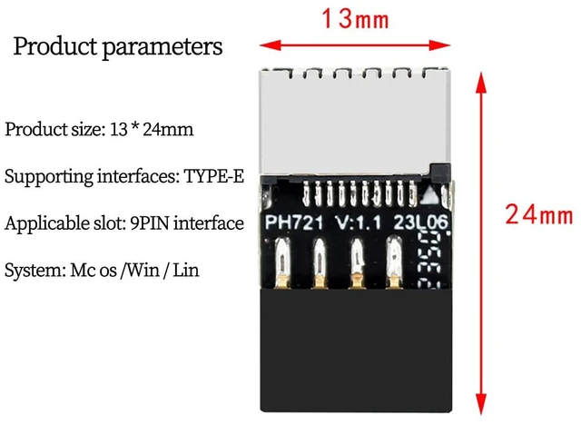 Alt view image 7 of 7 - PH721 Motherboard USB2.0 9PIN to Type-E Adapter Male to Famale Connector USB C Front Panel Socket (1Piece)