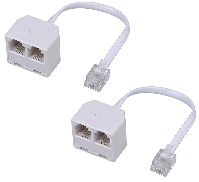 Main image of RJ11 1 to 2 Phone Line Splitter 6P4C Plugs Four Core Adapter with 4.8inch Cable for Telephone Fax Machine (2)