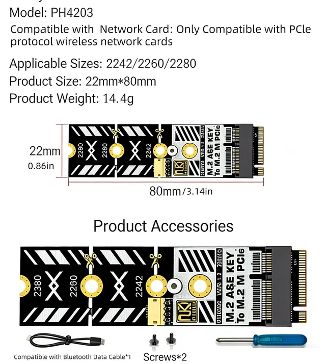 Alt view image 4 of 7 - PH4203 M2 A+E Key to M Key SSD Adapter Card m2 Wi Fi Slot to M Key Converter Modular Design Compatible with NVMe 2242 2260 2280 SSD