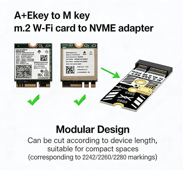 Alt view image 5 of 7 - PH4203 M2 A+E Key to M Key SSD Adapter Card m2 Wi Fi Slot to M Key Converter Modular Design Compatible with NVMe 2242 2260 2280 SSD