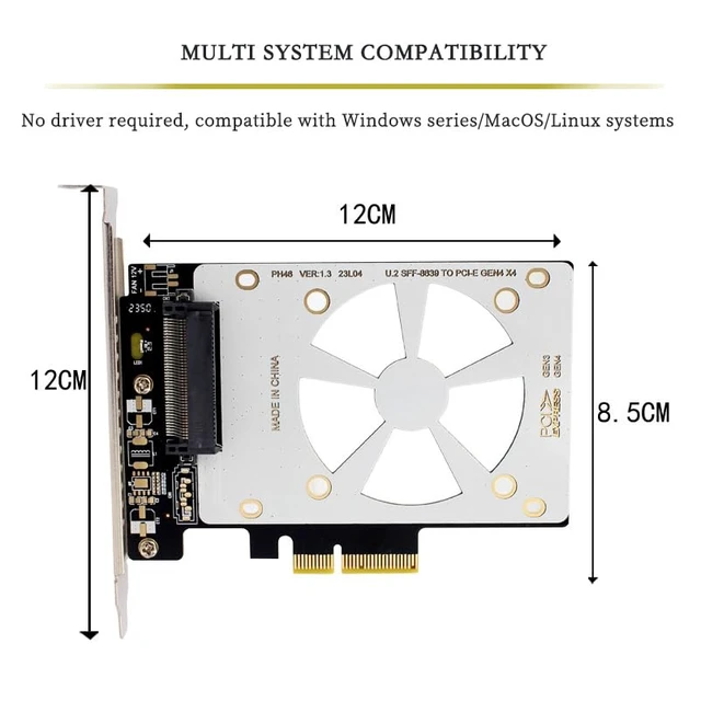 Alt view image 6 of 7 - PH46 PCIe3.0 X4 to U.2 SFF-8639 Adpter Card GEN4 High Speed Compatible with U.2 NVME SSD X4 X8 X16 Slot