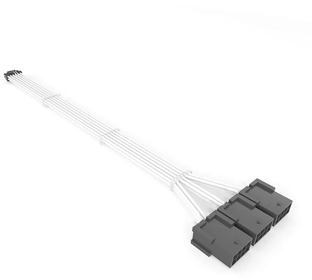 Main image of PCIe 5.0 12+4Pin to 3× PCIe 8Pin GPU Power Cable, Nylon Braided Extension Cord, 18AWG, 340mm/13.38in, Compatible with RTX 3090Ti & RTX 40 Series Graphics Cards (White)
