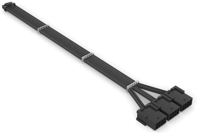 Main image of PCIe 5.0 12+4Pin to 3× PCIe 8Pin GPU Power Cable, Nylon Braided Extension Cord, 18AWG, 340mm/13.38in, Compatible with RTX 3090Ti & RTX 40 Series Graphics Cards (Black)