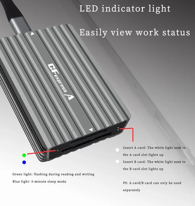 Alt view image 4 of 7 - PH862B CF Express A/B CFE Card Reader 10G USB3.2 High Speed with Aluminum Alloy Heat-Sink C to C/A Cable Compatible with Z6/Z7 1DX3 (PH862B for CFE A/B Card)