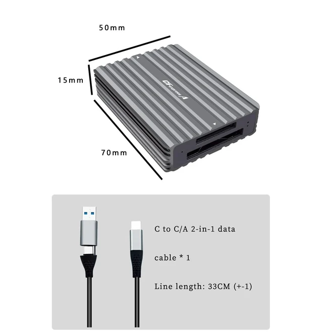 Alt view image 7 of 7 - PH862B CF Express A/B CFE Card Reader 10G USB3.2 High Speed with Aluminum Alloy Heat-Sink C to C/A Cable Compatible with Z6/Z7 1DX3 (PH862B for CFE A/B Card)