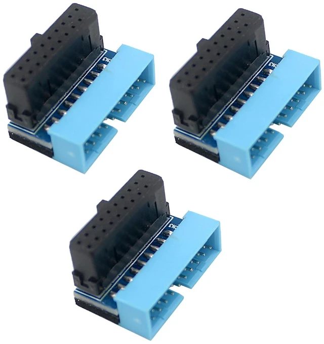 Main image of 3Pcs PH19 Motherboard USB 3.0 19P 20P to 90-Degree Connector Adapter Vertical Header to Right Angle Adapter for Desktop Chassis CPU Wiring Beautification (PH19A - Black Blue)