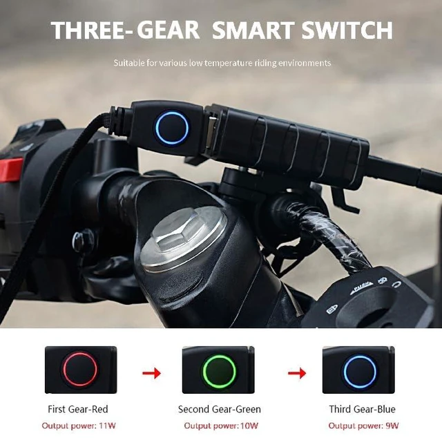 Alt view image 2 of 7 - USB Heated Motorcycle Handlebar Grips 5V with 3-Level Temperature Control Anti-Slip PVC Hand Warmers with Waterproof Switch, Straps, Plug-and-Play for Motorbikes, Scooters, and ATVs
