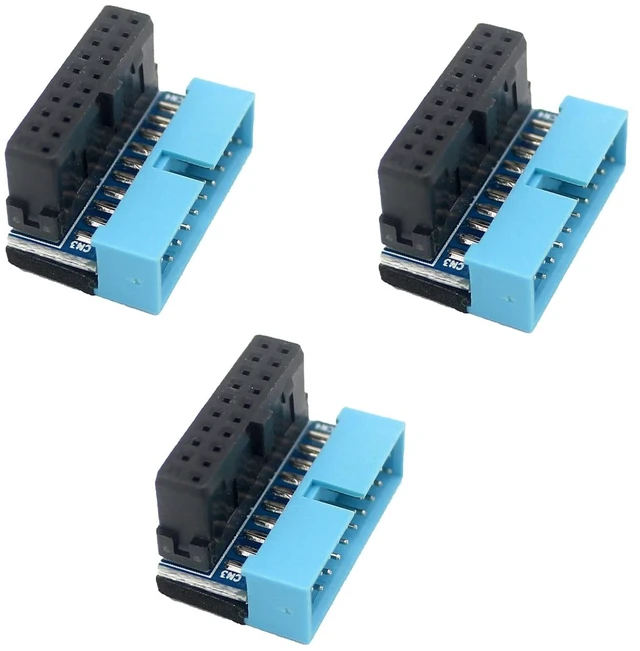 Main image of 3Pcs PH19 Motherboard USB 3.0 19P 20P to 90-Degree Connector Adapter Vertical Header to Right Angle Adapter for Desktop Chassis CPU Wiring Beautification (PH19B - Black Blue)