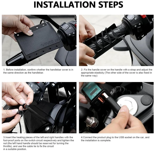 Alt view image 6 of 7 - USB Heated Motorcycle Handlebar Grips 5V with 3-Level Temperature Control Anti-Slip PVC Hand Warmers with Waterproof Switch, Straps, Plug-and-Play for Motorbikes, Scooters, and ATVs