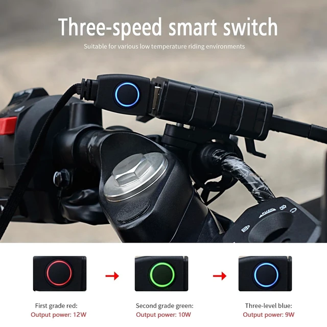 Alt view image 2 of 7 - USB Heated Motorcycle Handlebar Grips 5V with 3-Level Temperature Control Aramid Fiber Hand Warmers with Waterproof Switch, Mount, Compatible with Motorbikes, Scooters, ATVs