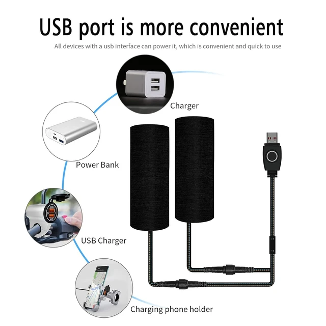 Alt view image 5 of 7 - USB Heated Motorcycle Handlebar Grips 5V with 3-Level Temperature Control Aramid Fiber Hand Warmers with Waterproof Switch, Mount, Compatible with Motorbikes, Scooters, ATVs