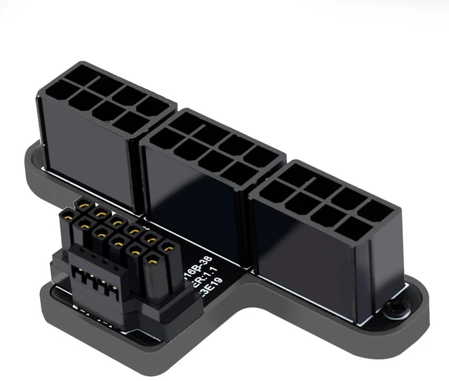 Main image of PH316-38 3 * 8P to ATX3.0 12VHPWR 12+4P Power Adapter 600W 180 Degree Power Steering Connector Support 40 Series Graphics Cards (PH316-38B Black)