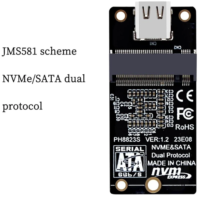 Alt view image 2 of 6 - M. 2 NVMe/NGFF to USB C USB3.1 Solid State Hard Disk Adapter 10Gbps Compatible with M. 2 2230, 2242, 2260, 2280 SSD (PH80-581, Dual Protocol)