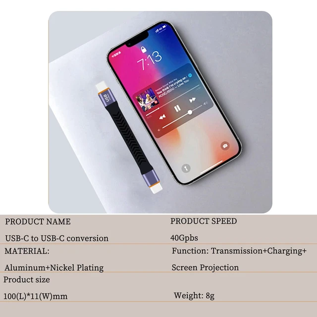 Alt view image 6 of 6 - PH-FCC1040 USB-C Data Cable 40Gbps High-Speed Transfer Card USB 3.2 Gen 2 Female to Female Flexible Flat Short Adapter