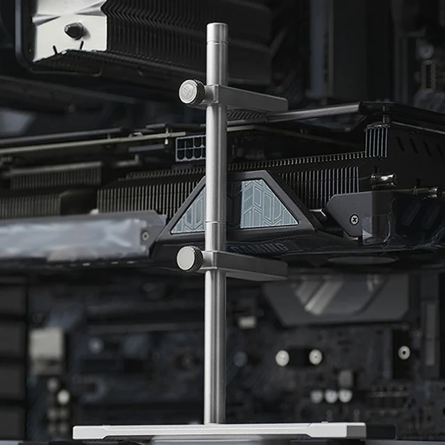 Alt view image 2 of 7 - Graphics Card Bracket Desktop Chassis Bracket Support Bar Aluminum Alloy Height Adjustment for Computer Host Fan Protection (Double Layer 6.1in, Silver)