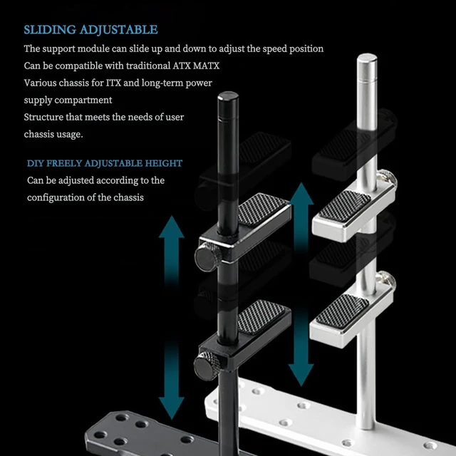 Alt view image 3 of 7 - Graphics Card Bracket Desktop Chassis Bracket Support Bar Aluminum Alloy Height Adjustment for Computer Host Fan Protection (Double Layer 6.1in, Silver)